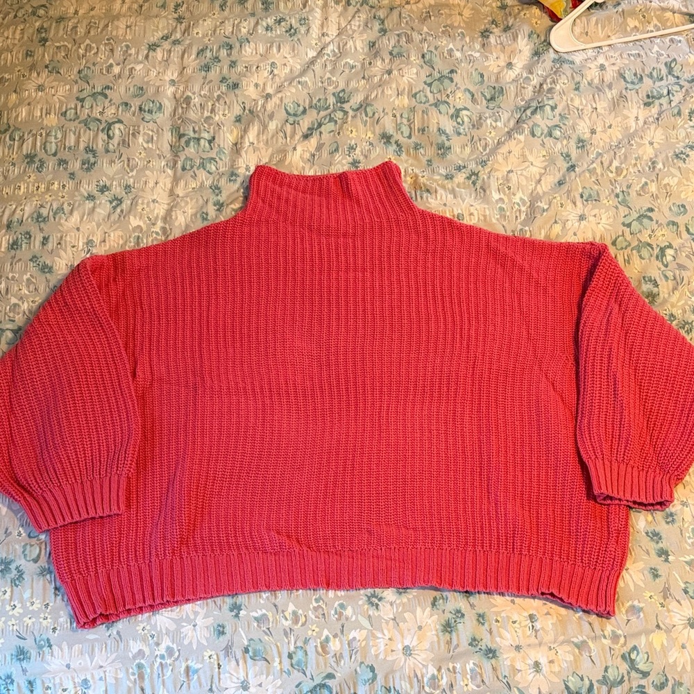 American Eagle Women's Pink Oversized Turtleneck Sweater